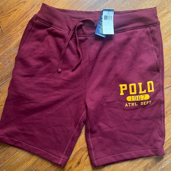 NWT Polo by Ralph Lauren maroon and gold sweat shorts - Picture 1 of 5